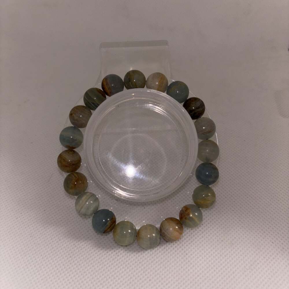 Natural Argentina Blue Onyx Lemurian Aquatine Calcite Beaded Stretch Bracelet